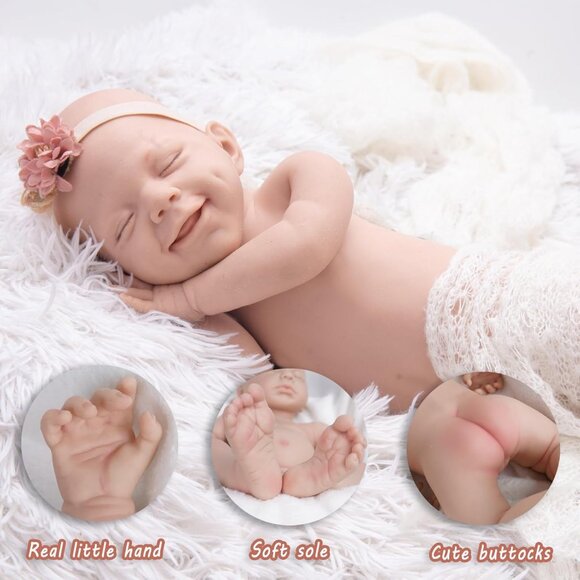 Full Body Platinum Silicone Baby Dolls Newborn Bella-tan Reborn Baby Girl - Picture 6 of 6